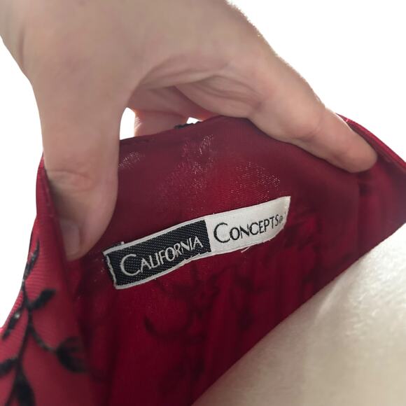 Y2K Dark Romance Maxi Dress California Concepts‎ Red Black Floral Burnout M - Picture 5 of 6